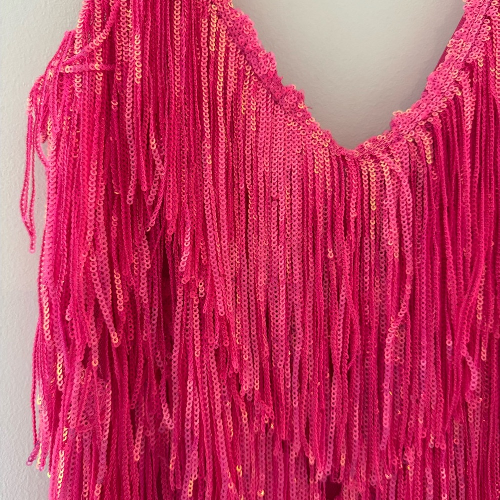 AKIRA Pink Sequin Fringe Dress